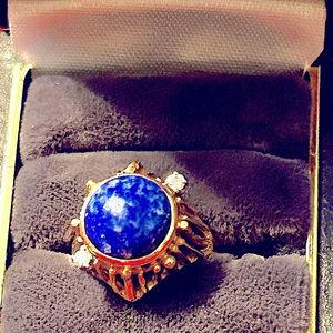 14k Lapis and diamond ring